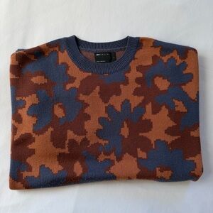 ASOS Men's Crewneck Sweater in Blue and Brown Leaf Pattern
